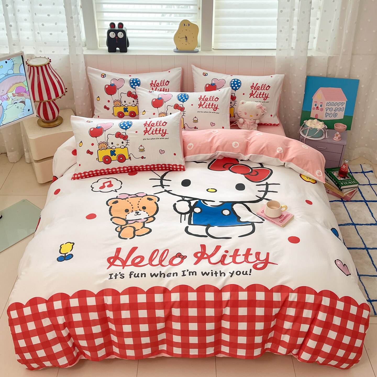 hellokitty公主风儿童卡通四件套纯棉女孩100%全棉床上用品三件套图片