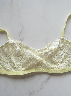 北欧~OS`淡黄色的内衣超薄蕾丝有钢圈U型文胸内衣70B75B