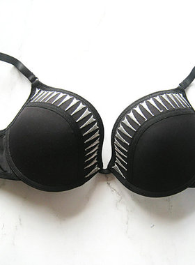 SASS~欧美单黑色银线刺绣薄棉有钢圈文胸内衣立体定型75B