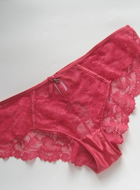 bras~大码红色蕾丝烫钻中低腰款三角内裤女士