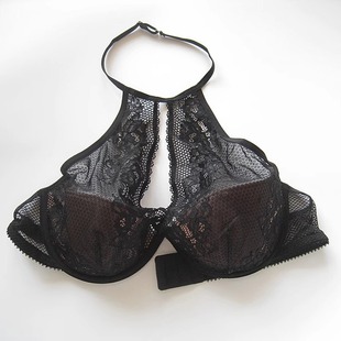 欧 75C80B文胸内衣内搭挂脖肩带有钢圈薄棉罩杯立体上托黑色