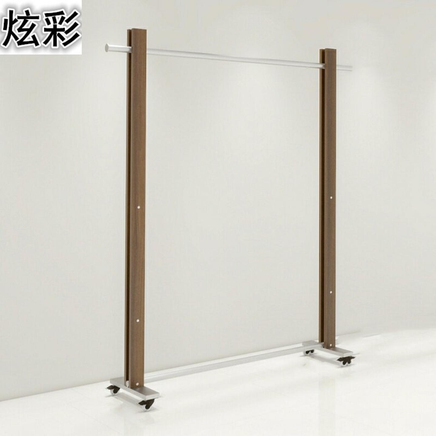 服装店展示架轮子滑轮实木胡桃落地式挂衣架女装店货架中岛陈列架