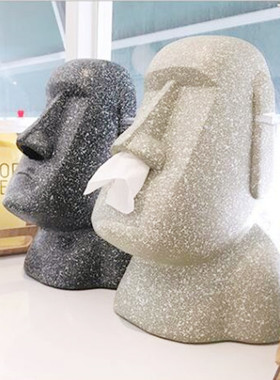 3D摩艾石人像纸巾盒创意复活岛moai纸巾抽个性搞怪家居沙雕抽纸盒