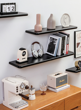 黑色香樟木一字板实木层板隔板置物架客厅卧室墙壁黑胡桃展示架