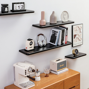 黑色香樟木一字板实木层板隔板置物架客厅卧室墙壁黑胡桃展示架