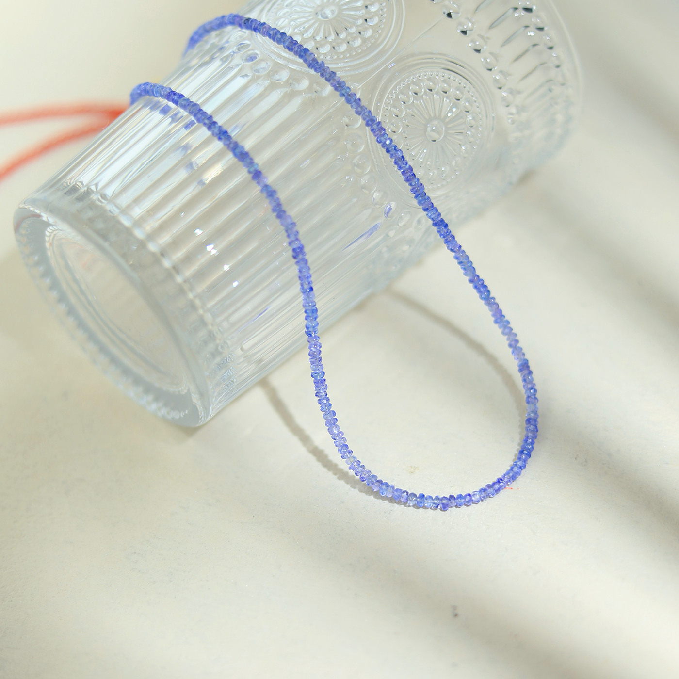 18K金天然坦桑石项链 淡紫色刻面珠链项链 优雅清透坦桑石项链