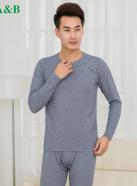 AB保暖内衣套装男中圆领厚色织刷绒棉毛基础男士内衣套装P950