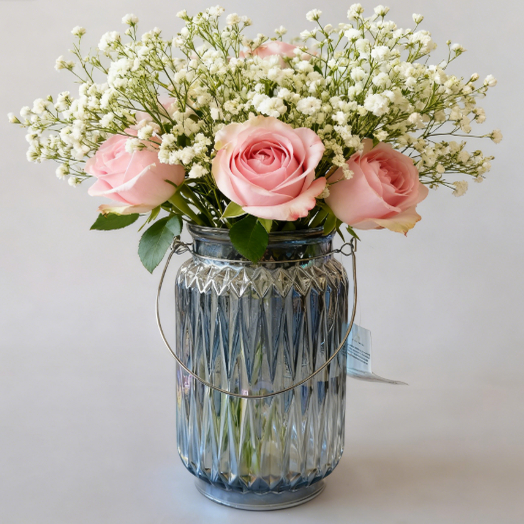 七彩珠光玻璃花瓶干花鲜花