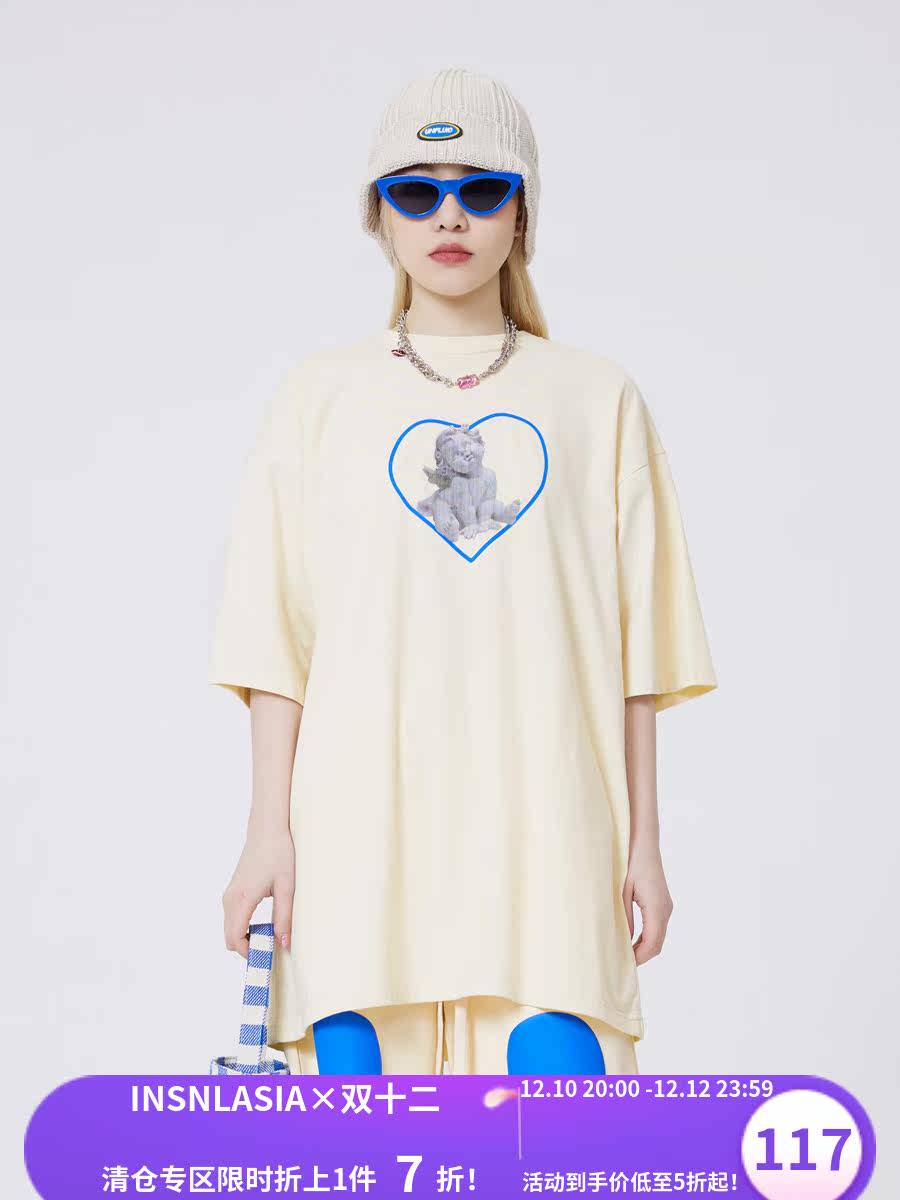 INSNLASIA Original Love Cupid Short-sleeved Tide Brand Men and Women Retro Angel Couple T-Shirt