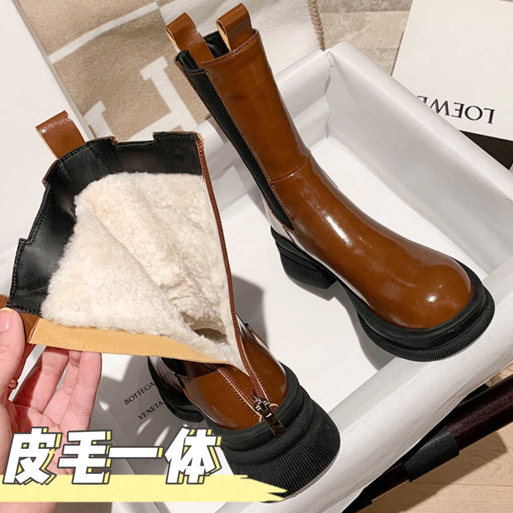 短靴皮毛一体雪地靴女