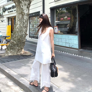 设计师买手店春夏无袖波浪花边背心连衣裙长衬衫休闲阔腿裤套装女