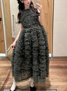 【现货】设计师买手店日本重工花苞褶皱背心蛋糕连衣裙束腰蓬蓬裙