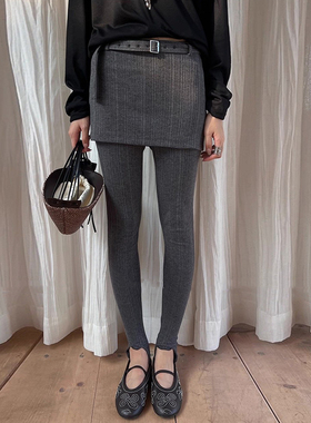 设计师买手店假两件短裙叠穿打底裙裤踩脚裤弹力显瘦紧身裤瑜伽裤