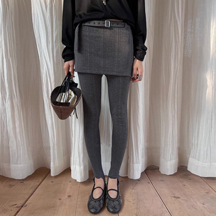 设计师买手店假两件短裙叠穿打底裙裤踩脚裤弹力显瘦紧身裤瑜伽裤