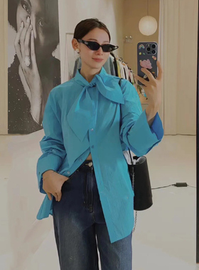 设计师买手店小众时髦高级感摩登极简打结领口宽松衬衫女衬衣阔版