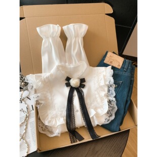 法式宫廷风蕾丝拼接立体花朵衬衫女春季2026新款长袖内搭小衫上衣