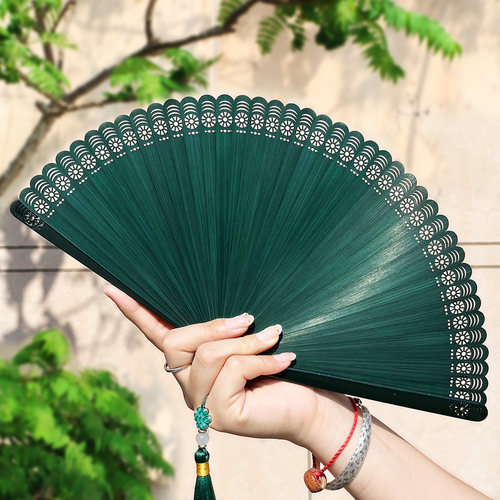 【教师节专属】中国风绾风全竹女士扇子镂空折扇古风好开合舞蹈扇