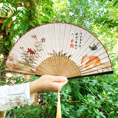 308古风7寸亚麻折扇中国风汉服舞蹈扇子日用随身携带礼品扇镂空
