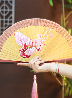 376中国风女士扇子礼盒真丝蝴蝶扇全竹古风女士折扇好开合舞蹈扇