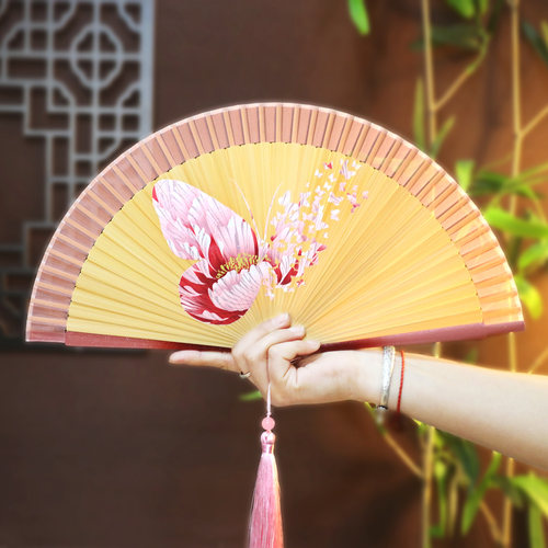 376中国风女士扇子礼盒真丝蝴蝶扇全竹古风女士折扇好开合舞蹈扇 - 封面