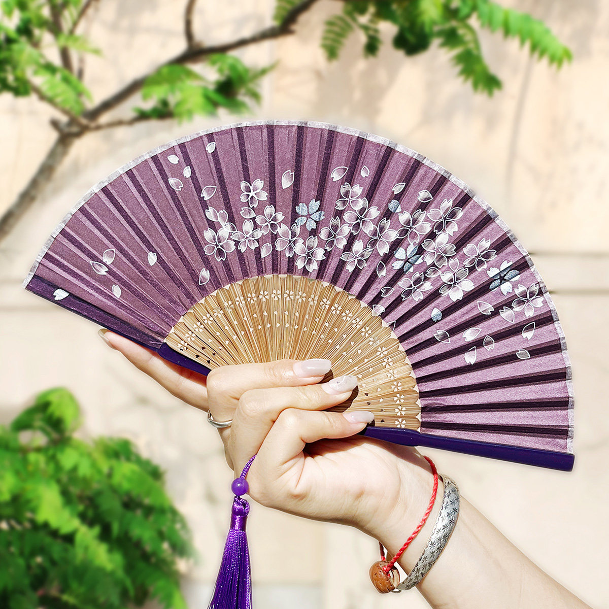 中国风迷你小扇子复古真丝女士烫金折扇古风汉服旗袍好开合舞蹈扇