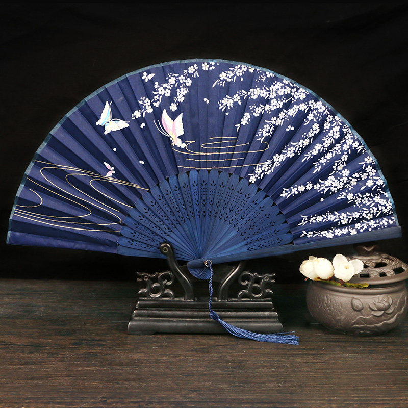 292-7寸花飞蝶舞折扇-古风流苏扇子女士中国风马面裙舞蹈便携