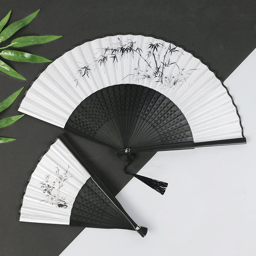 255-古风折扇全竹绢布国风扇子精致随身折叠扇旗袍汉服水墨舞蹈扇