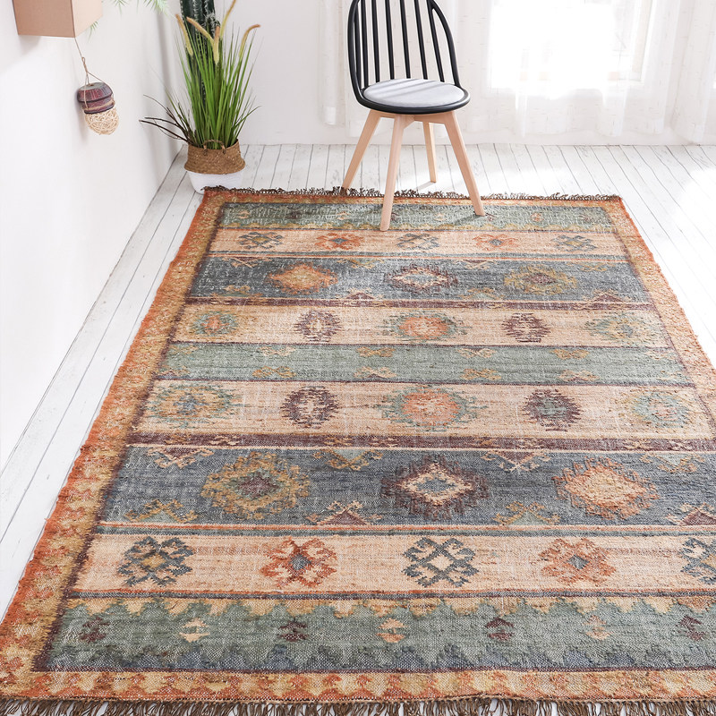 KM地毯 进口手编黄麻长方形地毯北欧波西米亚家用欧美露台客厅