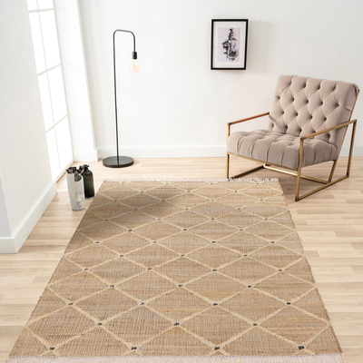 印度进口手工编织黄麻地毯北欧乡村田园家用茶几民宿露台几何地垫