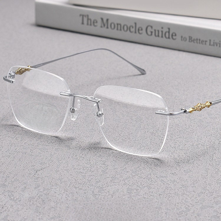 超轻方框商务titan无框银色适合方脸的眼镜框男大脸纯钛文艺近视