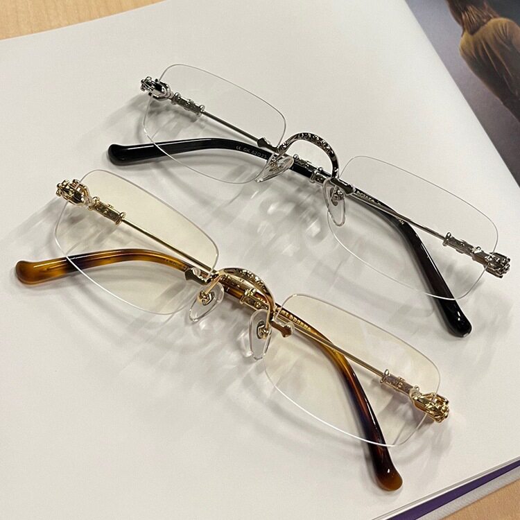 简单潮克罗心无框眼镜复古商务超轻防蓝光纯钛边框眼镜架可配近视