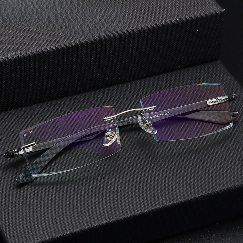 无框钻石切边眼镜商务男碳纤维眼镜框轻防蓝光近视眼镜配度数成品