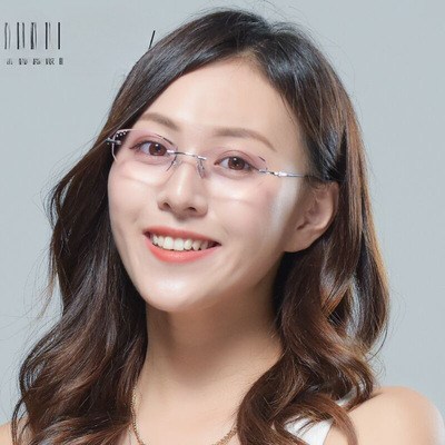 纯钛无框钻石切边近视眼镜 轻盈时尚眼镜架女款 配成品眼镜9159