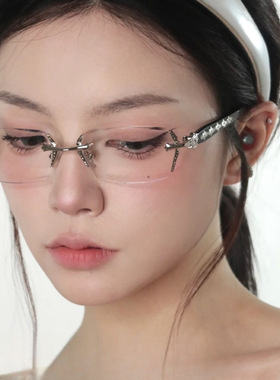 RAYSAND高智感无边框手工雕花克罗眼镜女防蓝光近视镜架切面镜片