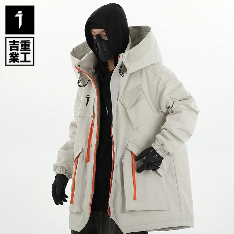 吉业重工国潮冬季潮牌多口袋冲锋衣棉服男士宽松工装加厚保暖棉衣