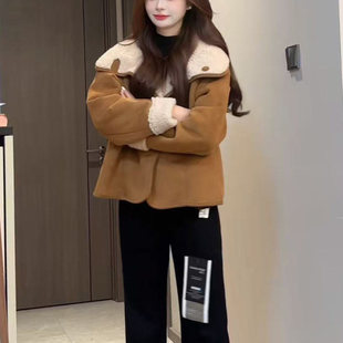 双面穿皮毛一体短外套女2025冬季 加绒加厚保暖气质百搭大衣潮 新款