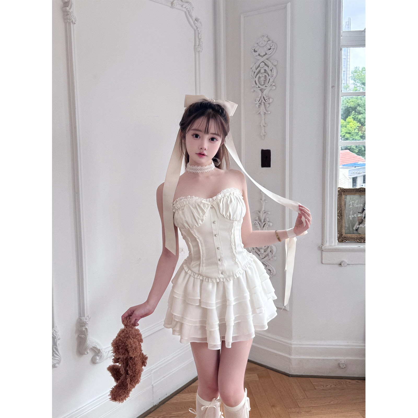 kiyomi Doll 芭蕾风掐腰纯欲胸衣 雪纺半身裙蛋糕蓬蓬裙