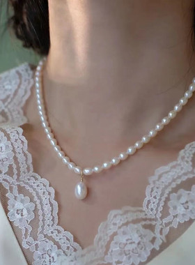 带吊坠米粒珍珠项链新款小众