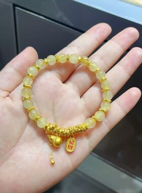 足金999金坨坨金发晶手链女新款盘缠手串黄财神手链福袋葫芦手串