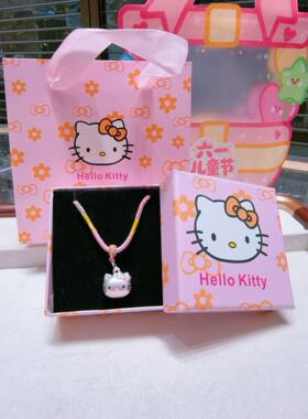 足银999HelloKitty凯蒂猫项链纯银可爱卡通吊坠儿童节生日礼物