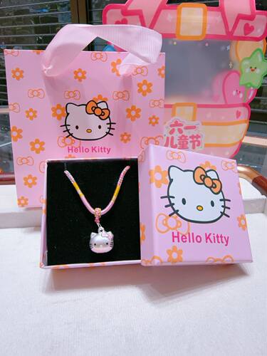足银999HelloKitty凯蒂猫项链纯银可爱卡通吊坠儿童节生日礼物