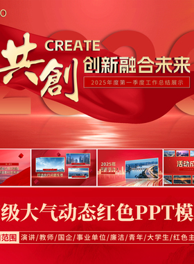 ppt模板红色动态高级感大气图文影视级工作总结汇报年中总结