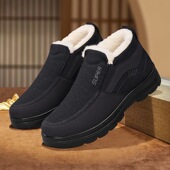 新款 防滑老头棉鞋 一脚蹬加绒加厚老北京布鞋 冬季 男士 中老年爸爸靴