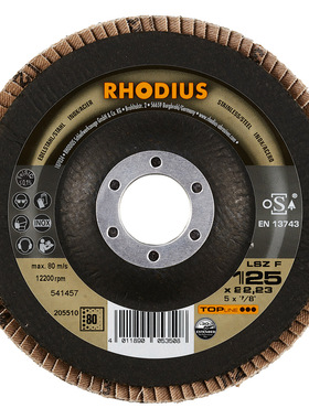 德国进口RHODIUS锆刚玉百叶片125*22不锈钢百叶轮 无Fe S 核电用