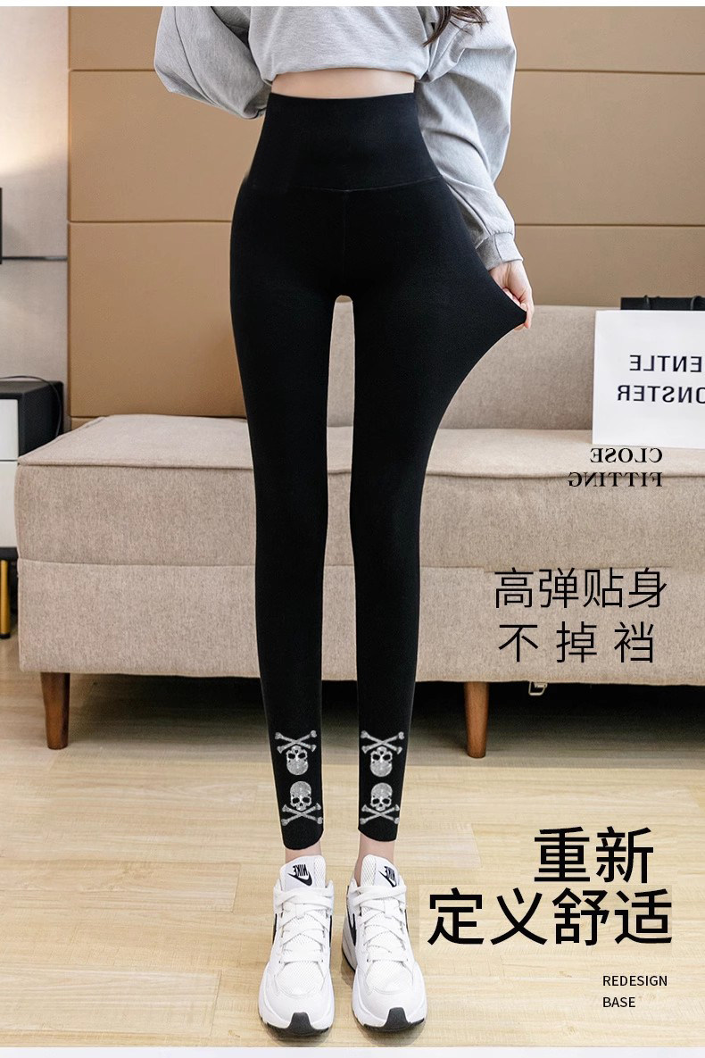 LIVIA新款原创潮牌纯棉打底裤秋冬高腰大码紧身保暖棉裤加绒打底