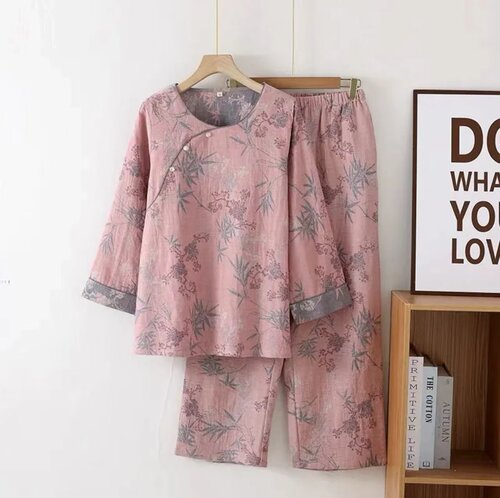 【金枝玉叶】A类全棉色织提花双层纱家居服女式睡衣复古纯棉睡衣