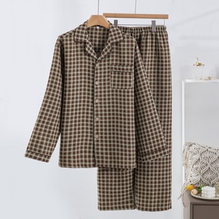 双层纱 A类全棉色织提花双层纱男式 家居服复古纯棉睡衣 男款