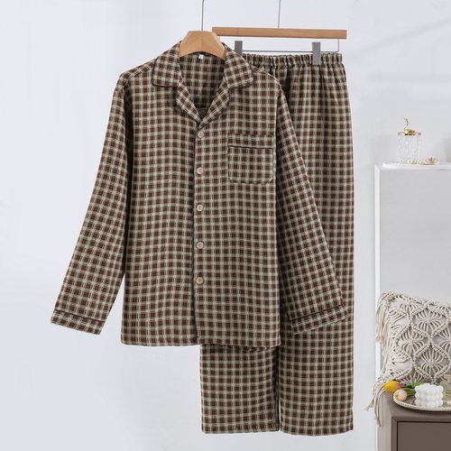 【男款双层纱】A类全棉色织提花双层纱男式家居服复古纯棉睡衣