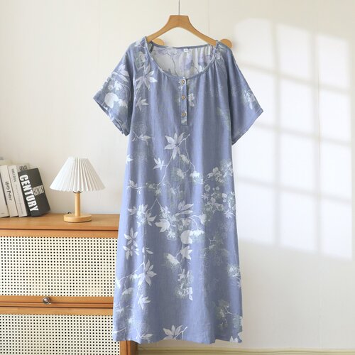 纯棉双层纱家居睡裙女