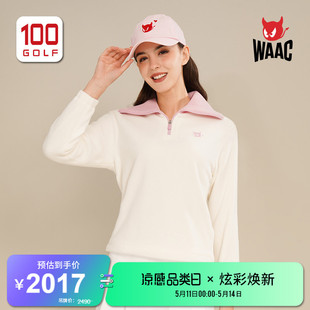 秋冬FLEECE WAAC 长袖 小恶魔韩国高尔夫女装 LINING半拉链Polo衫